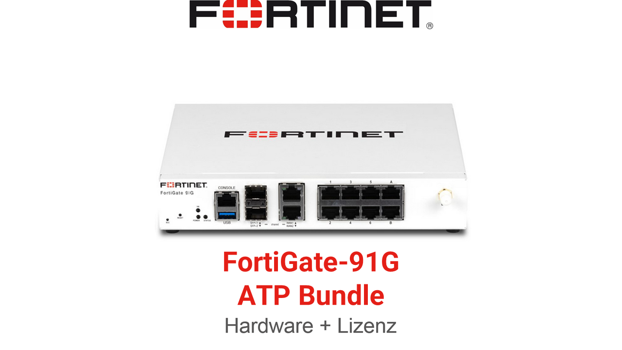 Fortinet FortiGate 91G Firewall Hardware + Advanced Threat Protection (ATP) Lizenz Vorderseite